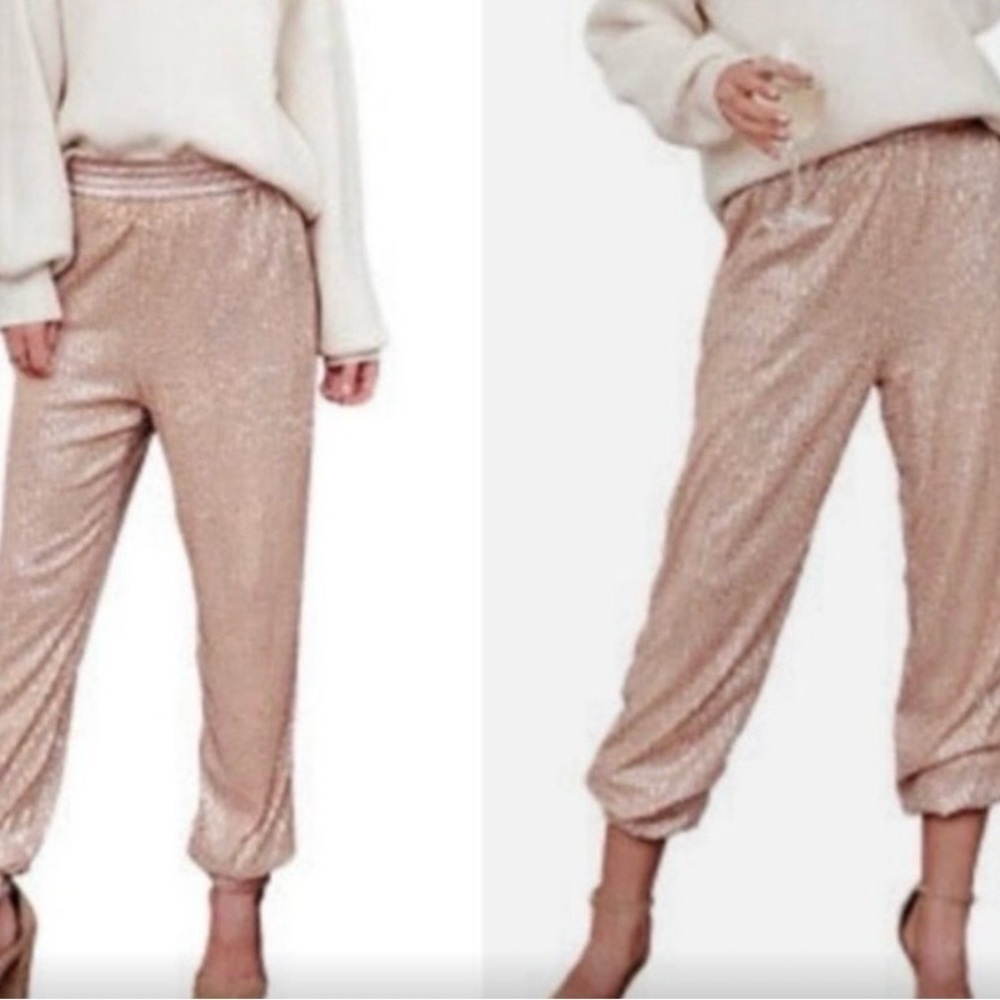 Anthropologie Sequin Jogger Pants - Champagne